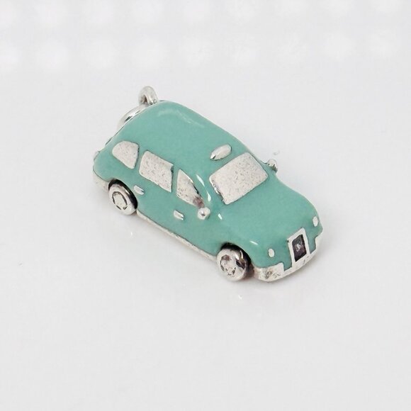 RARE Tiffany & Co London Taxi Cab Charm or Pendant Blue Enamel and Silver - Picture 1 of 6